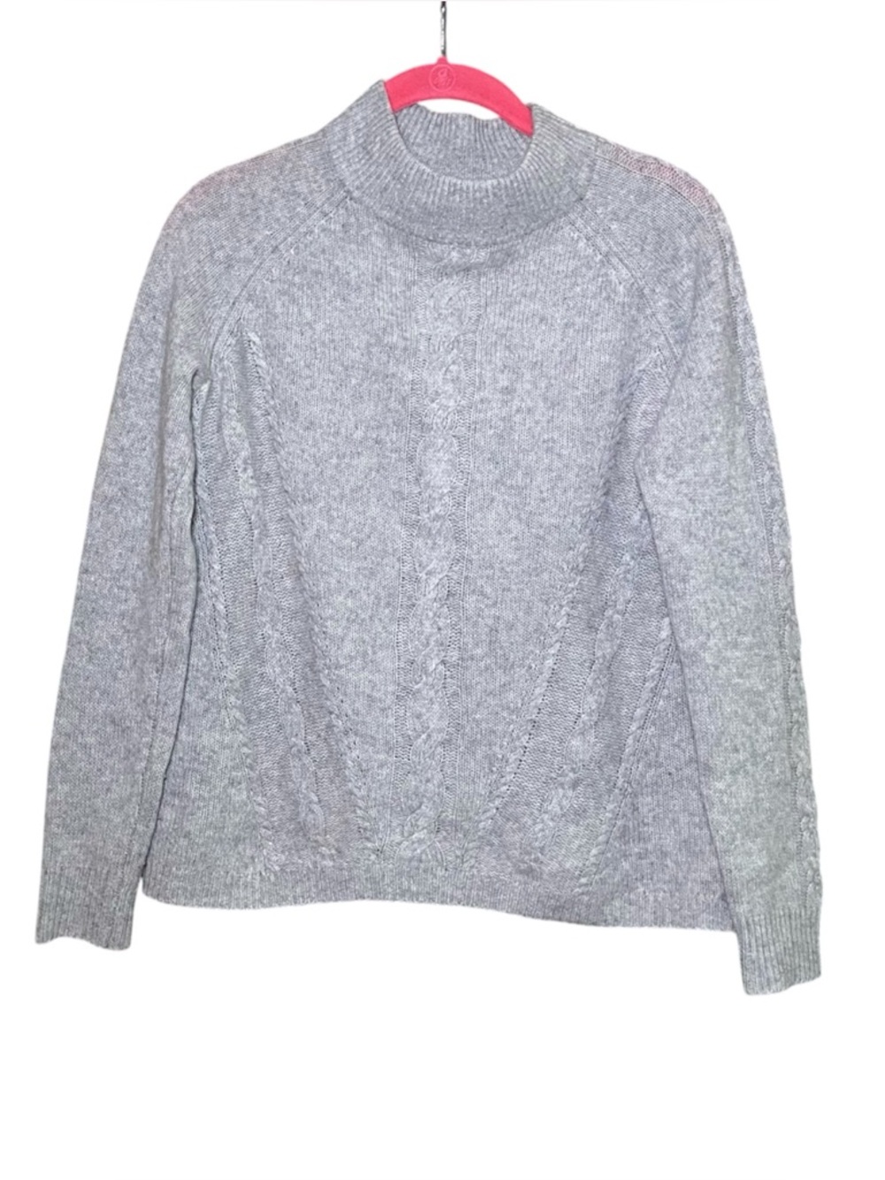 Nanette Lepore Gray 100% Cashmere Cable Knit Mock Neck Sweater Size S